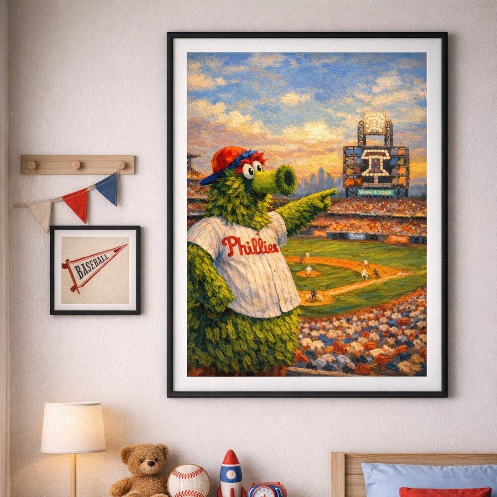Phillie Phanatic Oil Painting Wall Art  | 13x19 Philadelphia Baseball Decor